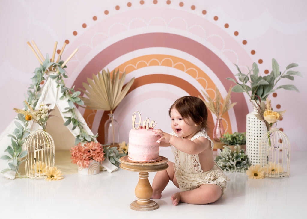 boho rainbow cake smash